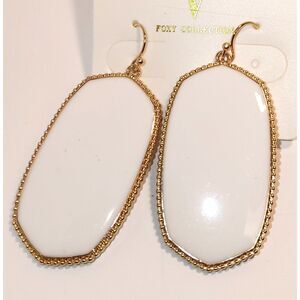 White Polished Preppy Glam Hexagon Earrings Chic Formal Cottage Core Wedding